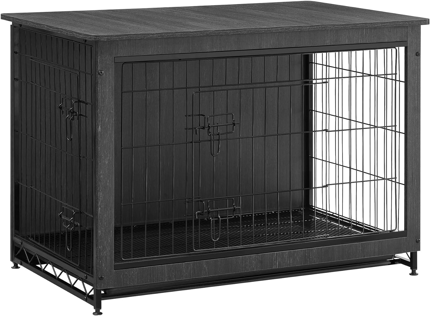 Feandrea Dog Crate Furniture, Side End Table, Modern Kennel for Dogs Indoor up to 70 lb, Heavy-Duty Dog Cage with Multi-Purpose Removable Tray, Double-Door Dog House, Ink Black UPFC003B01