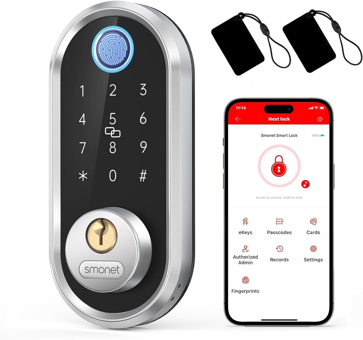 Smart Deadbolt, SMONET Fingerprint Electronic Deadbolt Door Lock with Keypad-Bluetooth Keyless Entry Keypad Smart Deadbolt App Control, Ekeys Sharing, App Monitoring Auto Lock for Homes and Hotel