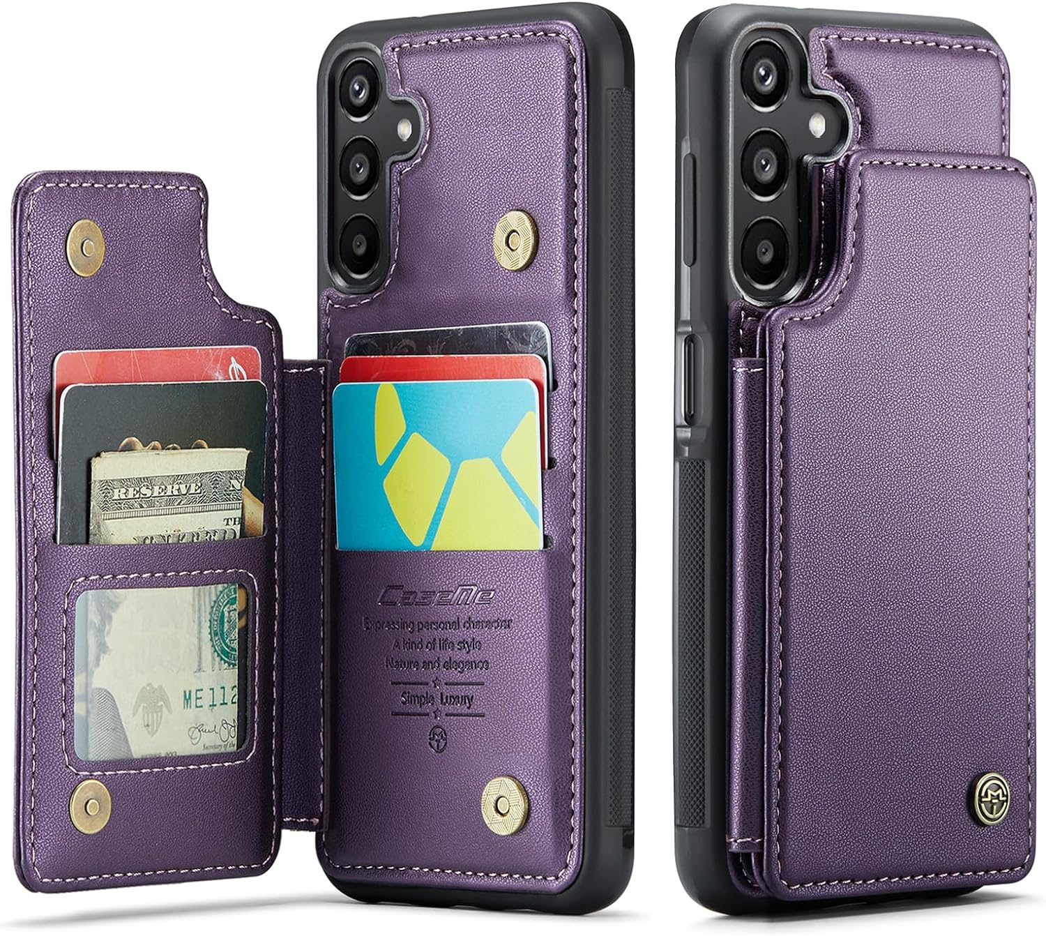 for Samsung Galaxy A15 Case with Card Holder, for Samsung A15 Wallet Case for Women Men with RFID Blocking, Durable Kickstand Shockproof Phone Case for Galaxy A15 5G, Purple