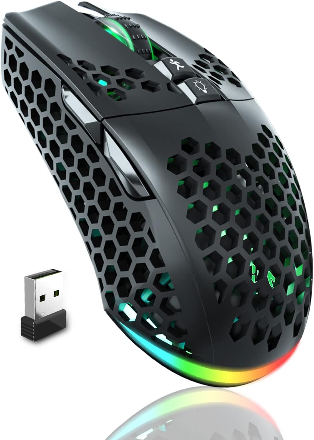 SM600 Honeycomb Shell Gaming Mouse Wireless,8000 DPI Tri-Modes Bluetooth/2.4G Wireless/Type-C Wired Gamer Mouse with 2 Side Buttons, Macro Programmable and RGB Light for PC/Mac/Laptop,Black