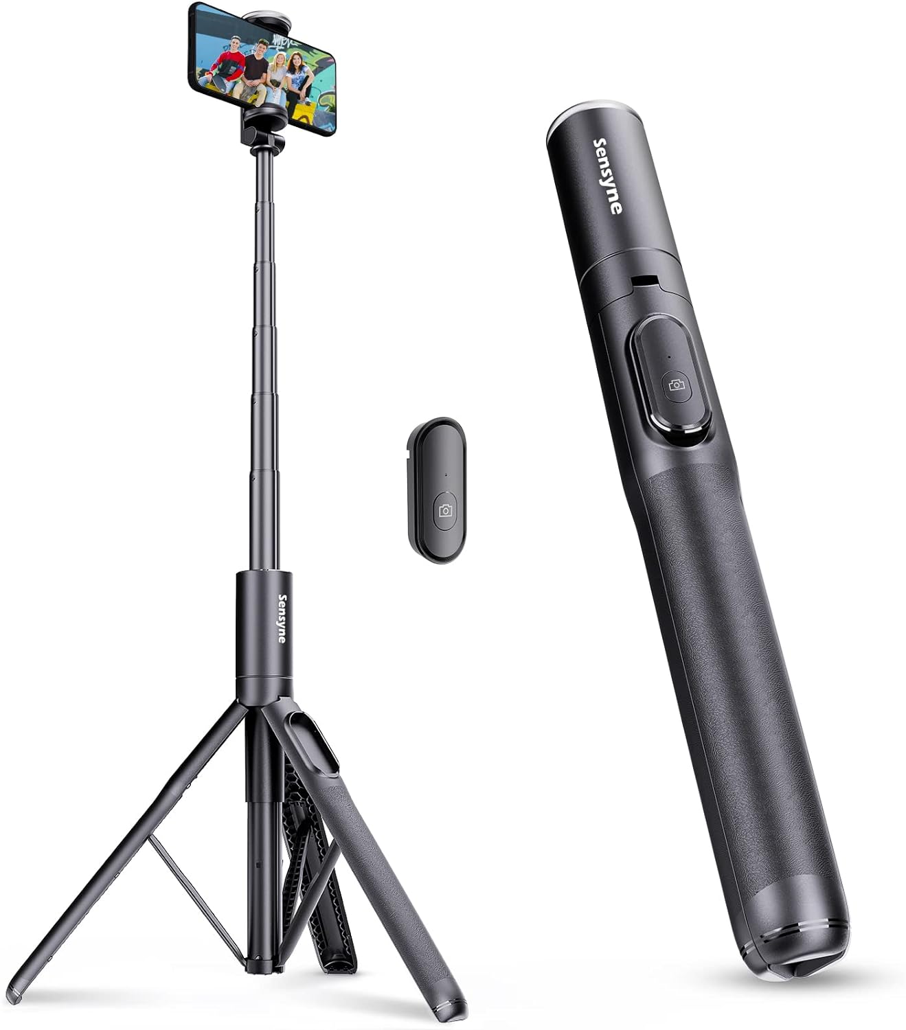 Sensyne 60" Phone Tripod & Selfie Stick, Lightweight All in One Phone Tripod Integrated with Wireless Remote Compatible with All Cell Phones for Selfie/Video Recording/Photo/Live Stream/VlogBlack