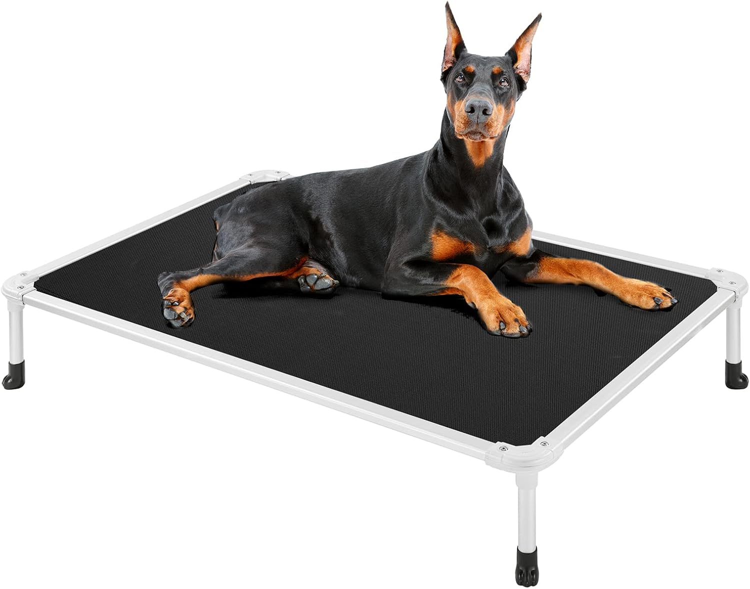 Veehoo Chew Proof Elevated Dog Bed - Cooling Raised Pet Cot - Silver Aluminum Frame and Durable Textilene Mesh Fabric, Unique Designed No-Slip Feet for Indoor or Outdoor Use, Black, X-Large, CWC2003