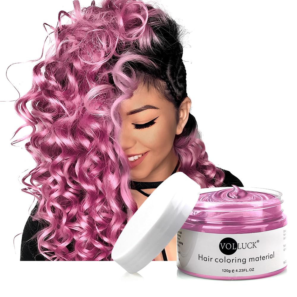 Pink Hair Coloring Wax Temporary Hair Clay Pomades 4.23 oz,Natural Hair Dye Material Disposable Hair Styling Clay Ash for Cosplay,Halloween,Party