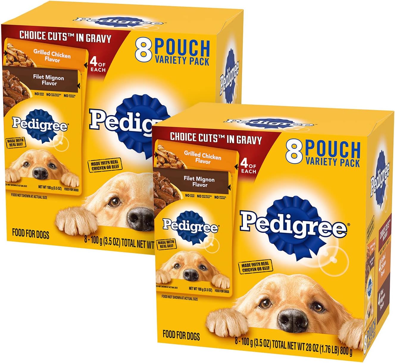 PEDIGREE CHOICE CUTS IN GRAVY Adult Soft Wet Dog Food 8-Count Variety Pack, 3.5 oz Pouches (Pack of 2)