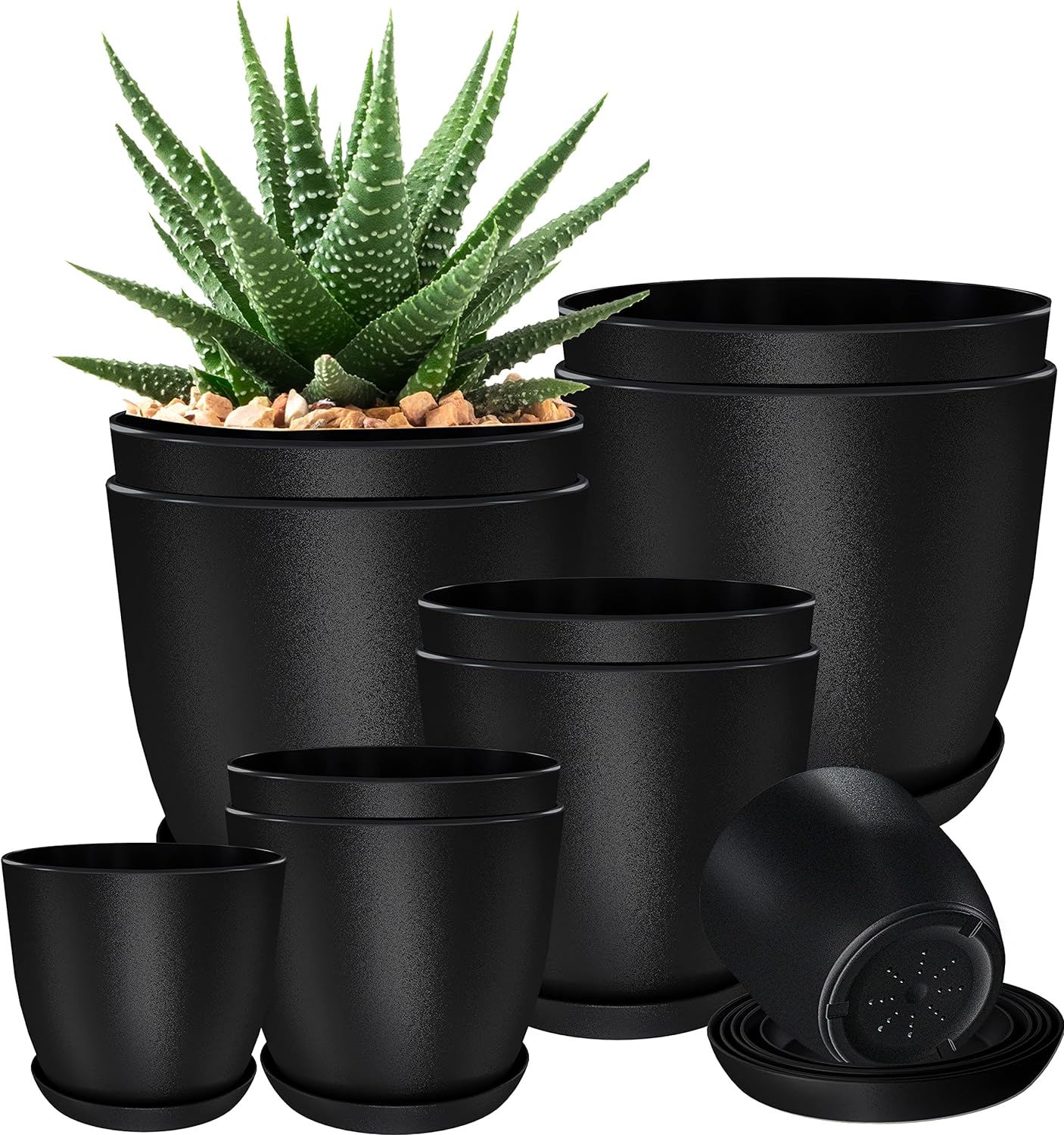 Utopia Home - Plant Pots Indoor with Drainage - 7/6.6/6/5.3/4.8 Inches Home Decor Flower Pots for Indoor Planter - Pack of 10 Plastic Planters for Indoor Plants, Cactus, Succulents Pot - Black