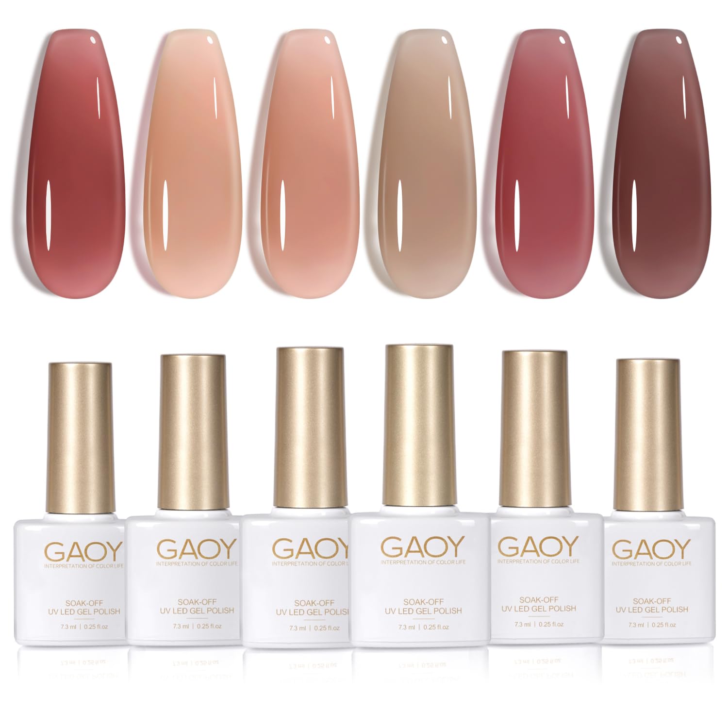 GAOY Jelly Pink Nude Gel Nail Polish Set, 6 Transparent Colors Sheer Red Gel Nail Kit for Salon Gel Manicure and Nail Art DIY at Home