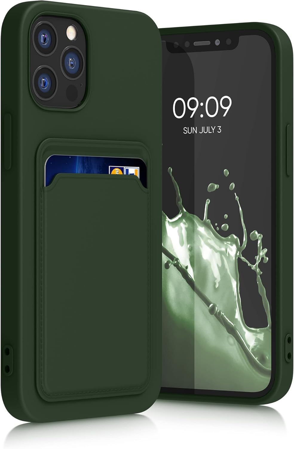 kwmobile Case Compatible with Apple iPhone 12 / iPhone 12 Pro Case - TPU Phone Cover with Credit Card Holder - Dark Green