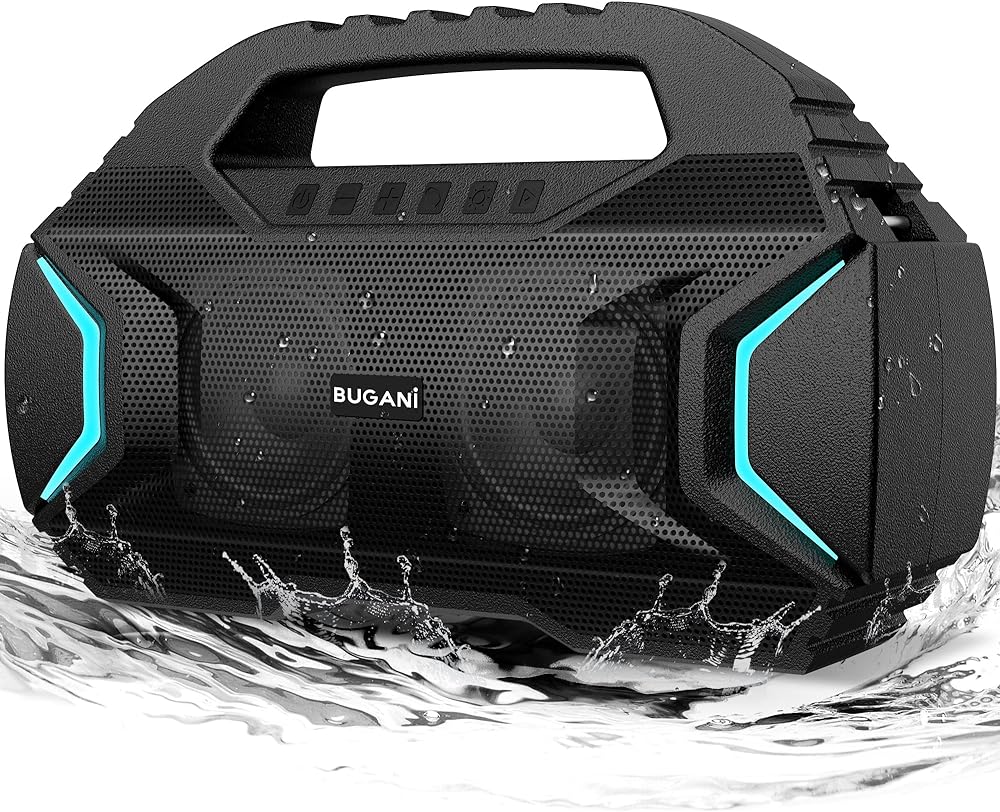 BUGANI Bluetooth Speakers, Party Plus Wireless Portable Speaker with 60W Big Power Dual Pairing True Wireless Stereo Sound, 30H Playtime, Support TF/AUX/USB, Suitable for Party, Outdoor Speaker
