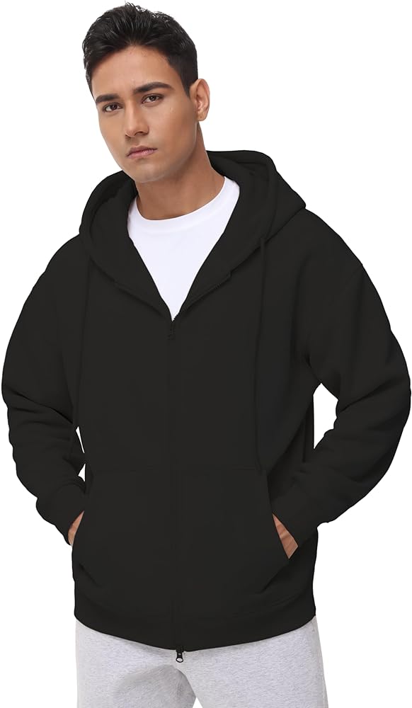 THE GYM PEOPLE Men's Full Zip Fleece Hoodie Jacket Loose Fit Soft Sweatshirts with Pockets Drawstring