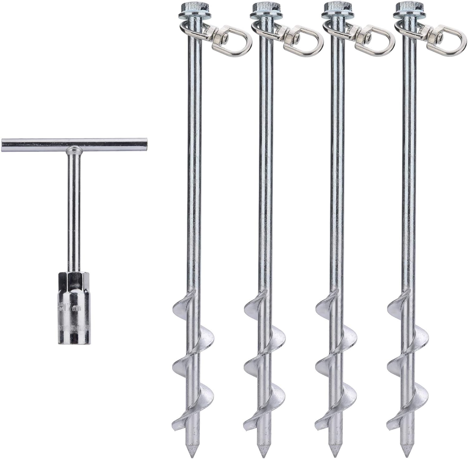 Ground Anchors Screw in - 12 Inch Set of 4 - Tent Stakes Heavy Duty - Trampoline Anchor Kit - Earth Anchor - Swing Set Anchors for Metal Swing Set - Trampoline Stakes Anchors High Wind