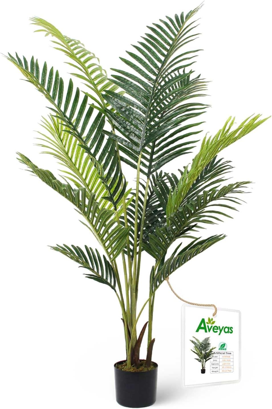 Aveyas 5ft Artificial Palm Tree for Home Decor, 5 Feet Faux Plant Fake Silk Tropical Kentia Areca Trees with Pot for Indoor Outdoor House Living Room Office Garden (5 ft Tall)