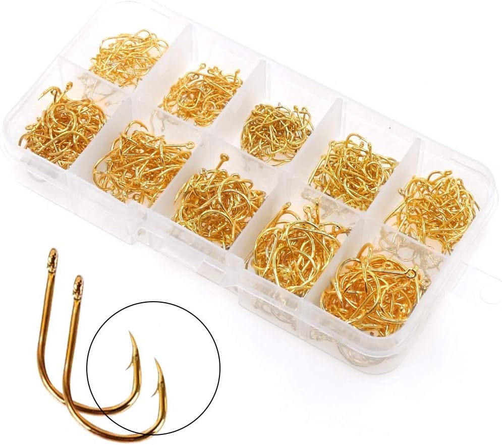 500PCS Small Fishing Hooks, Assorted 10 Sizes(3#-12#) Fish Hooks Portable Plastic Box, Strong Sharp Fishhook with Barbs for Freshwater/Seawater