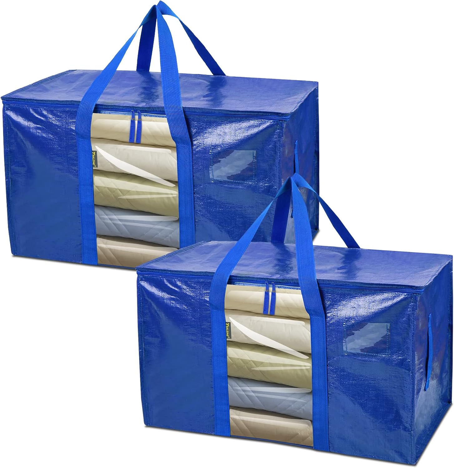 BALEINE 2-Pack Oversized Moving Bags with Reinforced Handles, Heavy-Duty Storage Tote Moving Supplies for Packaging, Camping (Blue w/Window, 2-Pack)