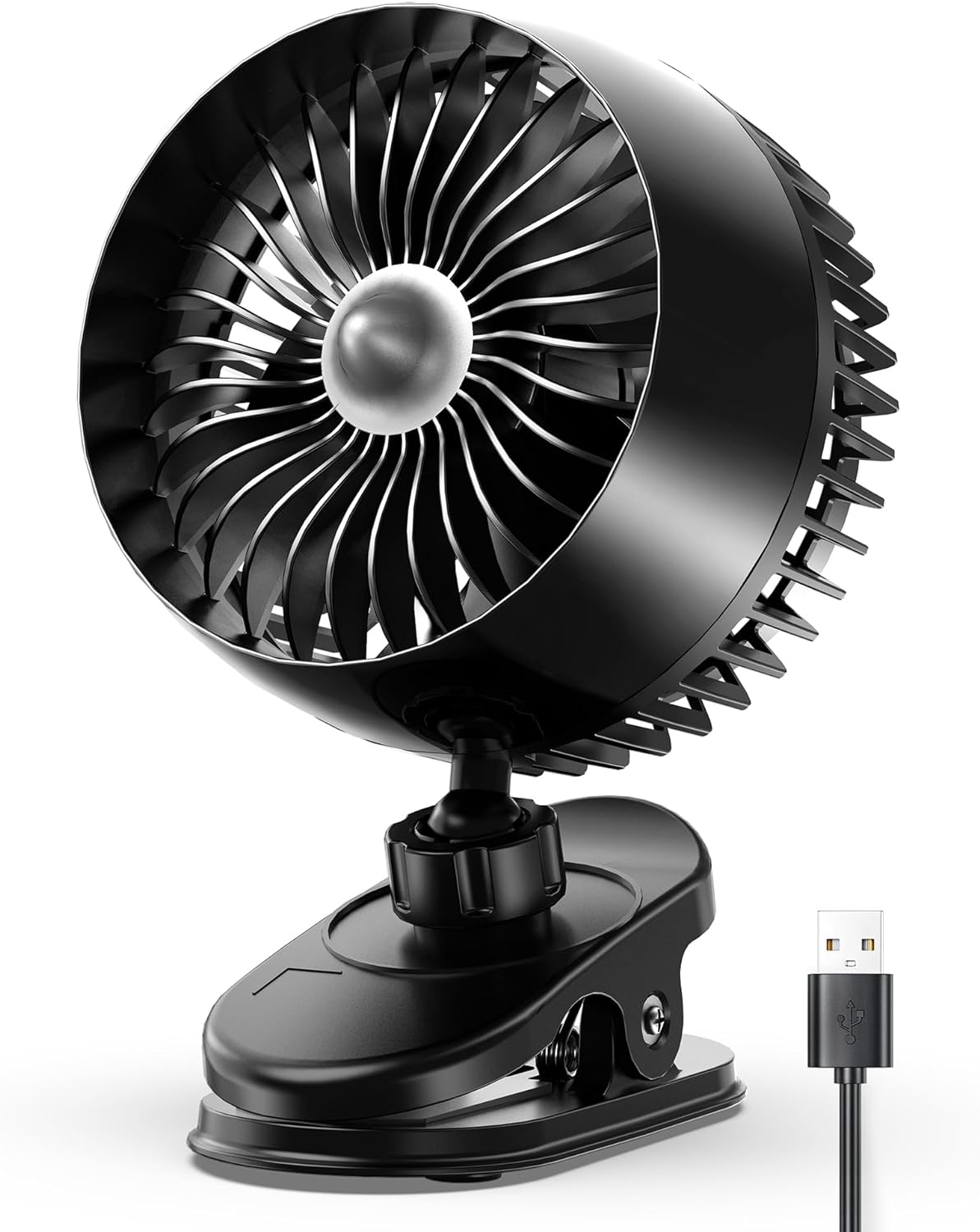 Koonie USB Clip on Fan, Strong Wind Ultra Quiet Small Desk Fan with Strong Clamp, More Than 360 Adjustable, 3 Speeds USB-C Corded Powered, Mini Personal Fan for Home Office Desktop Black