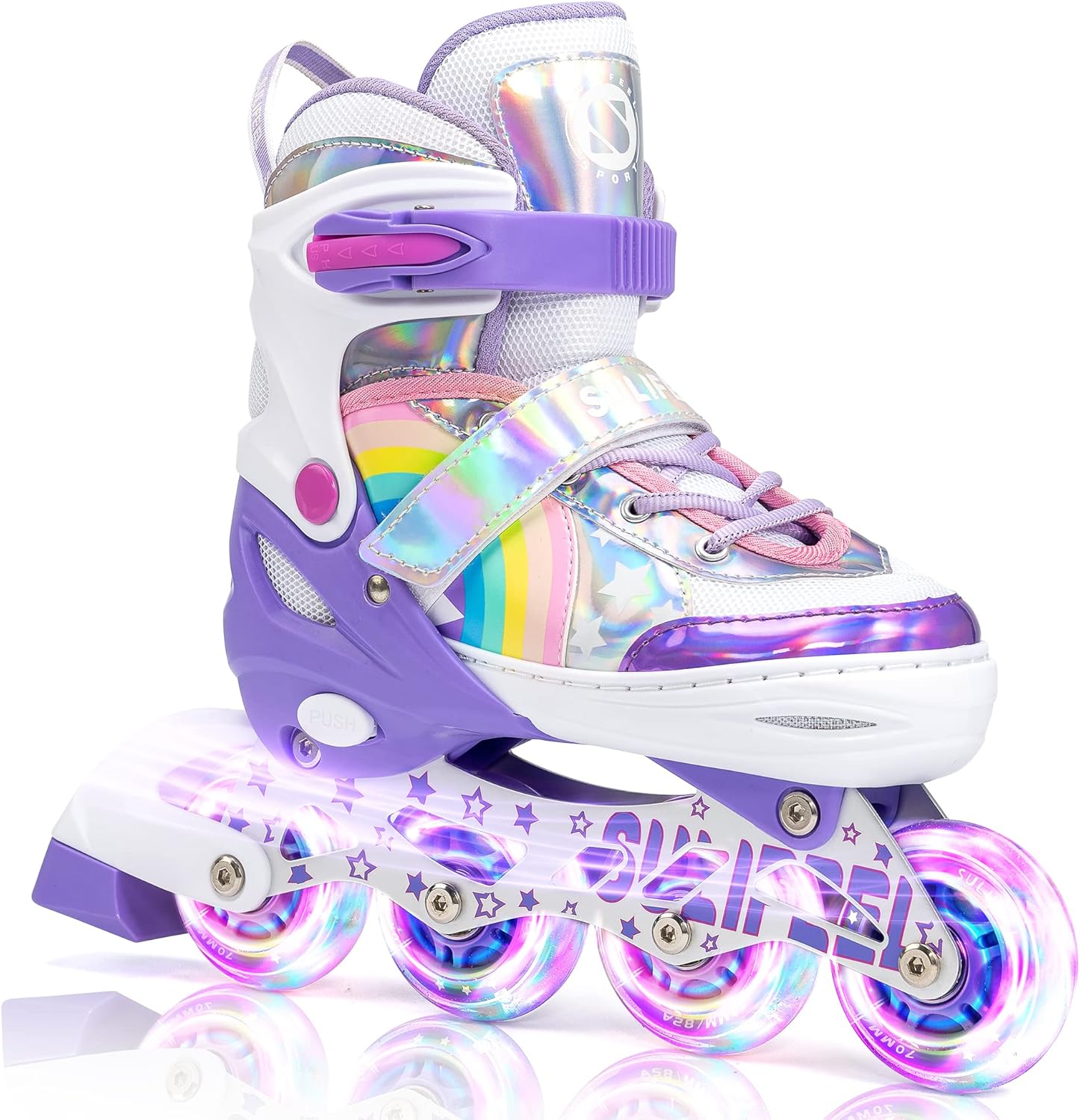 SULIFEEL Rainbow Unicorn Inline Skates for Girls Boys 4 Size Adjustable Light up Wheels Skates for Kids Beginner