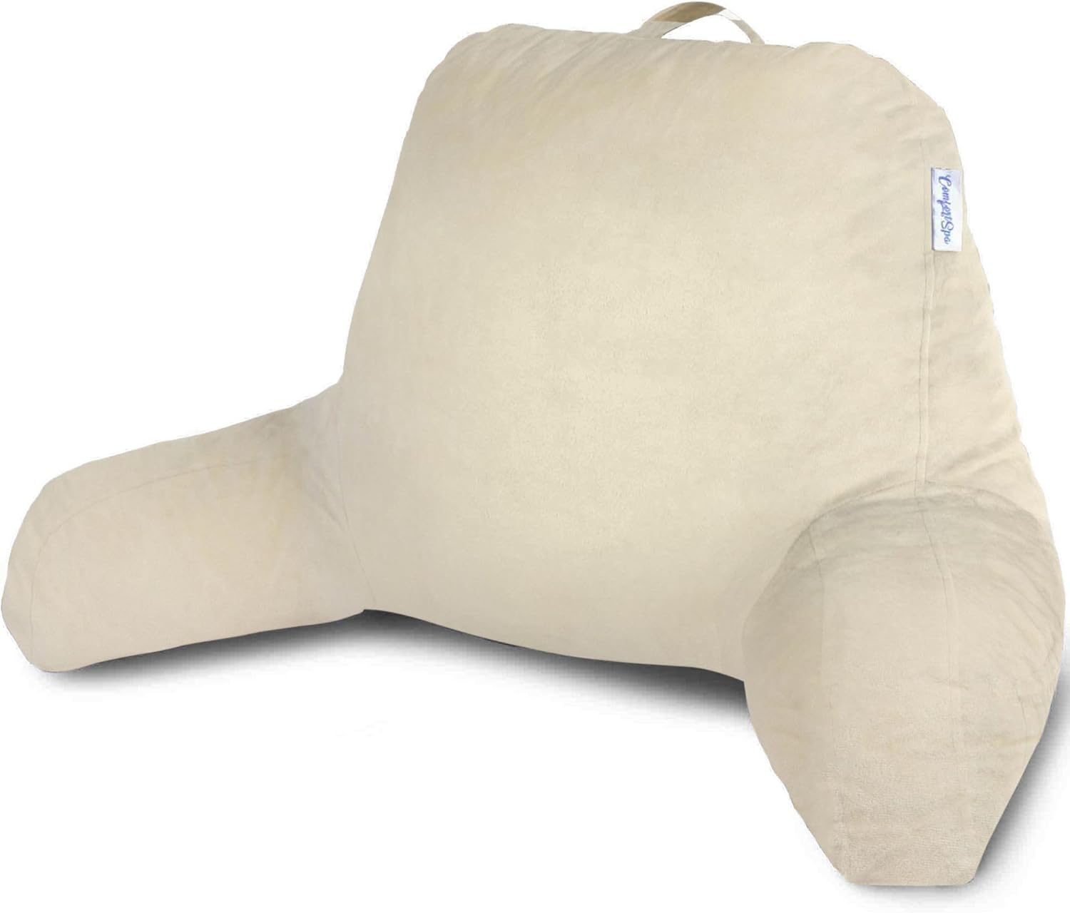 ComfortSpa Reading Pillow for Bed Adult Size, Back Rest Pillow with Arms, Pockets and Washable Cover; Use as a Back Pillow for Sitting in Bed for Bedrest or Relief from GERD Heartburn (Cream)