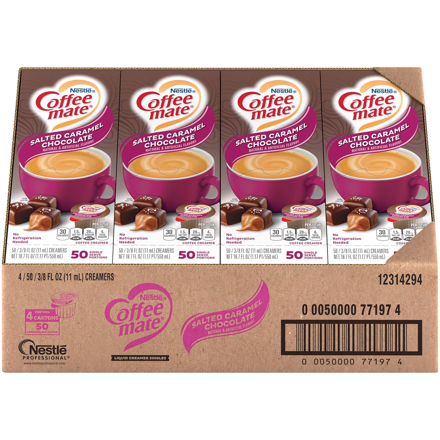 Nestle Coffee Mate Coffee Creamer, Salted Caramel Chocolate, Liquid Creamer Singles, Non Dairy, No Refrigeration, Box of 50 Singles (Pack of 4)