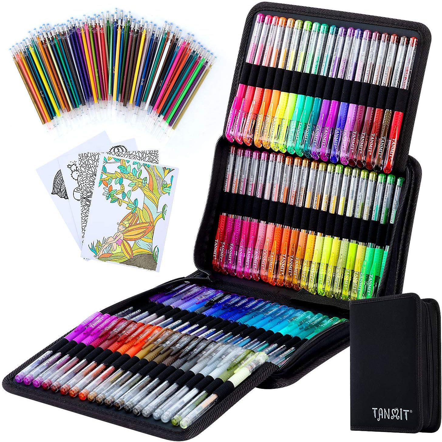 TANMIT Glitter Gel Pens, 160 Pack Glitter Pen with Case for Adults Coloring Books, Artist Colored Gel Markers with 40% More Ink for Drawing Scraobooking Writing Doodling