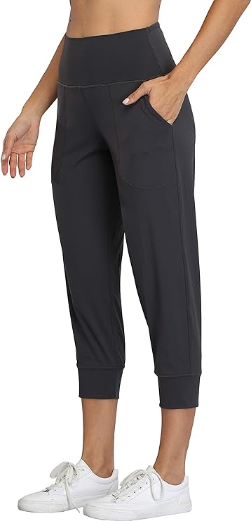 Oalka Womens Capri Joggers High Waist Pockets Running Sweatpants Jogger Pants