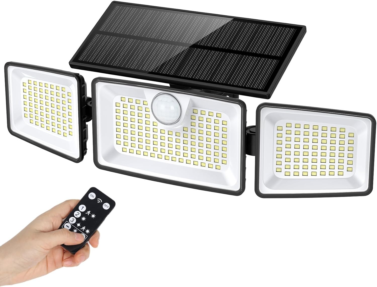 Solar Motion Sensor Lights, 252 LEDs 3 Head Adjustable Solar Lights Outdoor, 2700LM 355Wide Angle Commercial Street & Area Lights with Remote Control, IP67 Waterproof Spot Light with 3 Modes