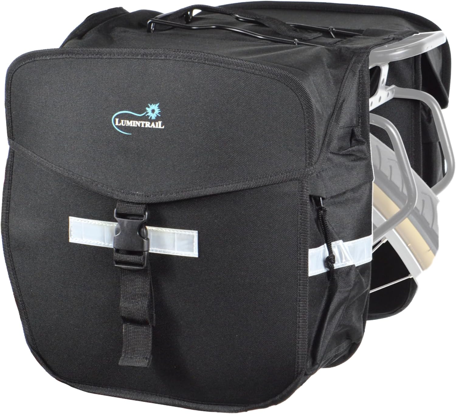 Lumintrail Bike 36L Double Panniers - Saddle Bags for Rear Rack Bike Bags with Safety Reflective Strips, and Carrying Handle - Perfect for Grocery Shopping, Easy Commuting and Long Cycling Trips