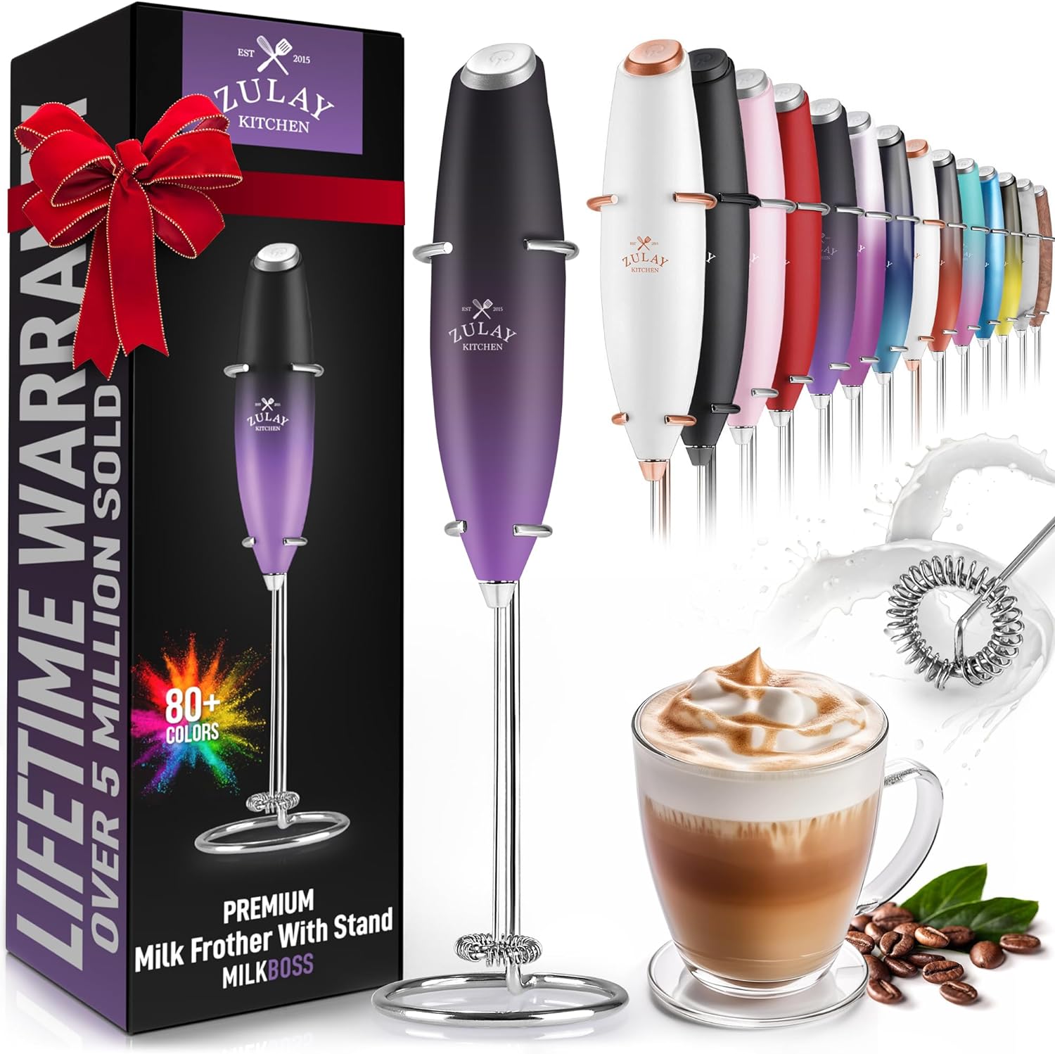 Zulay Powerful Milk Frother Handheld Foam Maker for Lattes - Whisk Drink Mixer for Coffee, Mini Foamer for Cappuccino, Frappe, Matcha, Hot Chocolate by Milk Boss (Galaxy)