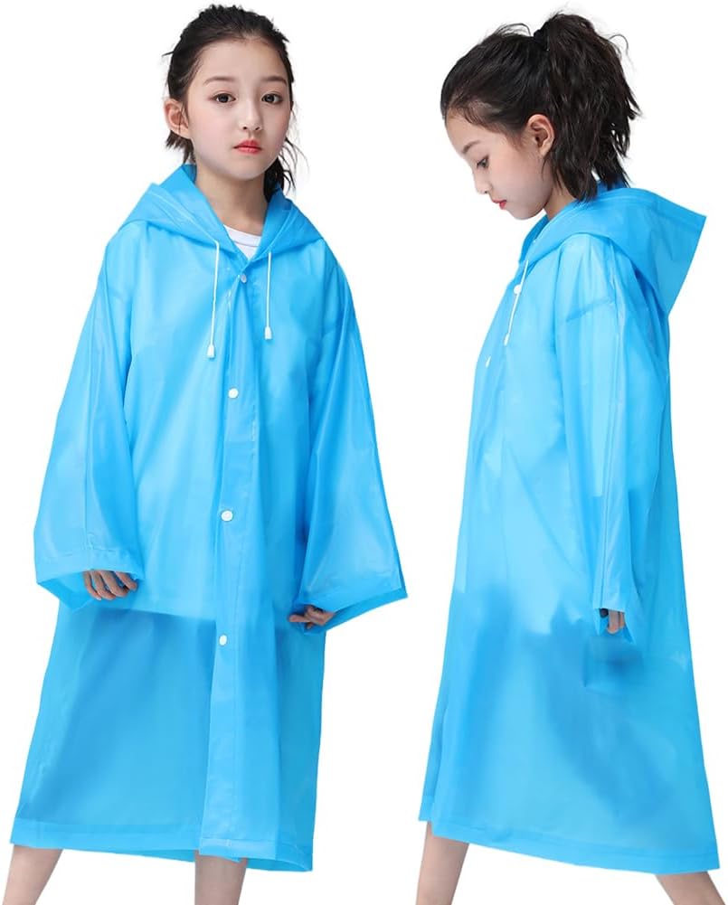 Rain Ponchos Raincoats for Kids, Reusable Portable Emergency with Hood Outdoor