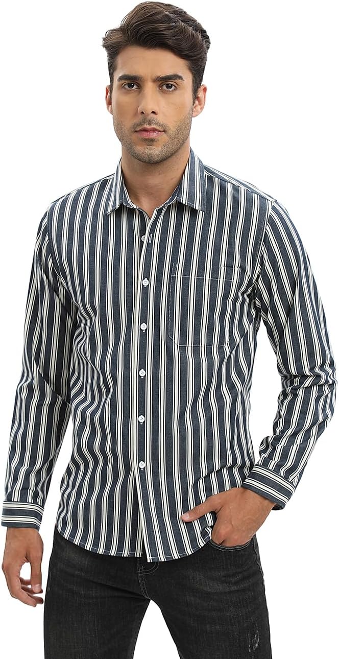 Cosonsen Men' Striped Shirts Casual Long Sleeve Button Down Shirt Casual Business Dress Shirt