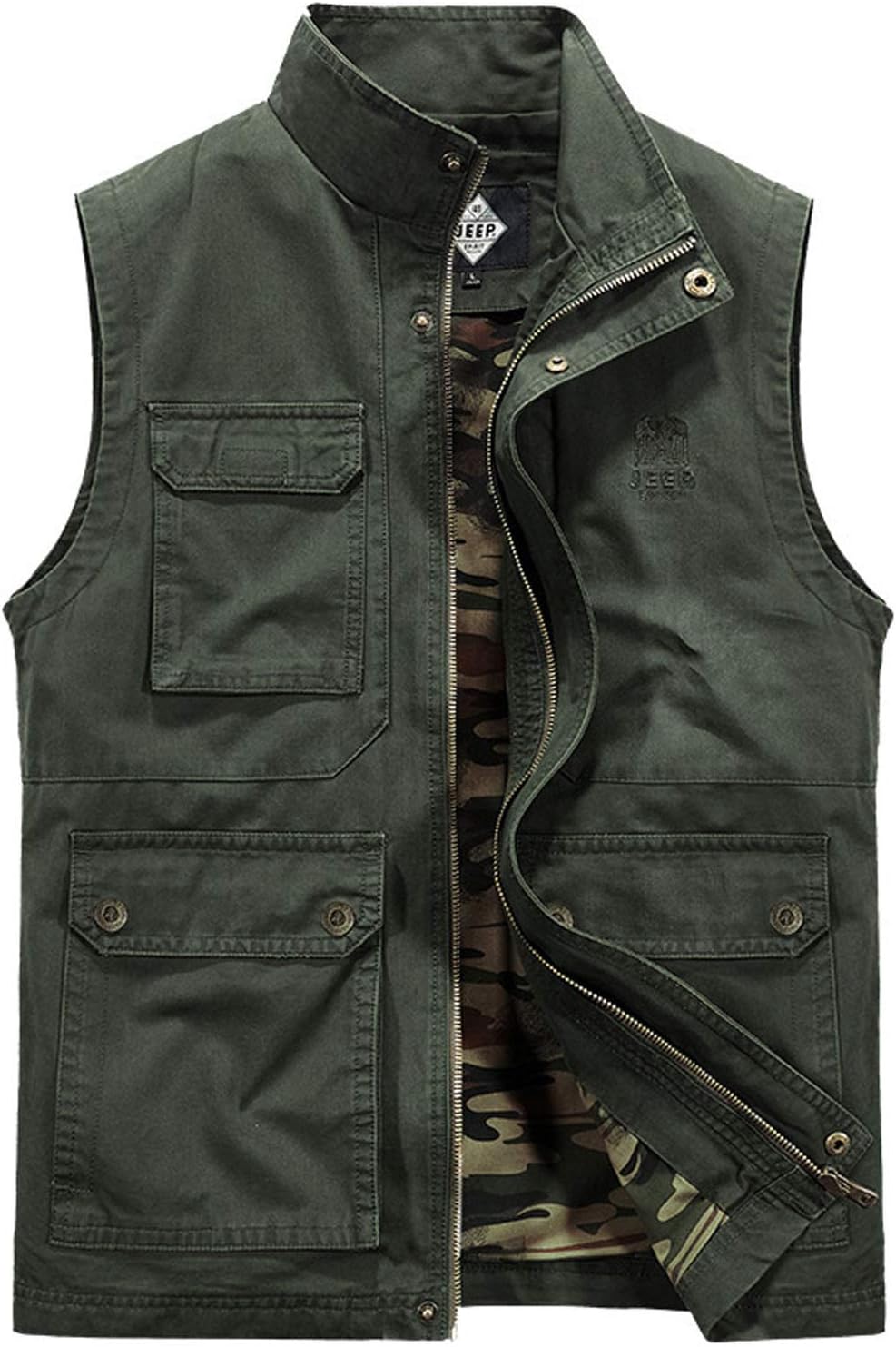 Flygo Mens Utility Cotton Canvas Duck Safari Fishing Vest Jacket Outerwear