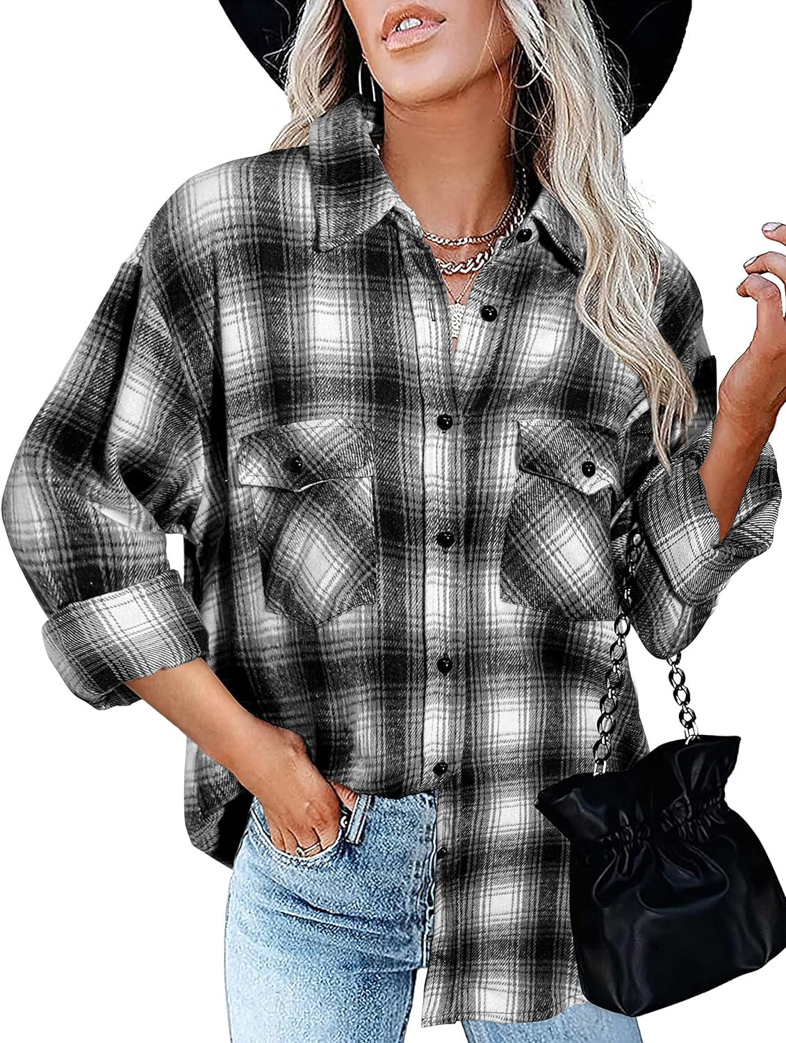 BTFBM Women Corduroy Shacket Jacket Long Sleeve Button Down Casual Plaid Flannel Shirts Loose Fall Spring Blouses Tops