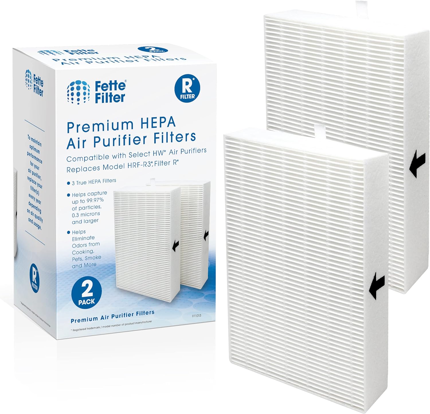 Fette Filter Air Purifier Filters. Compatible with HRF-R2, HRF-R3, Filter R (HRF-R2, 2-Pack)