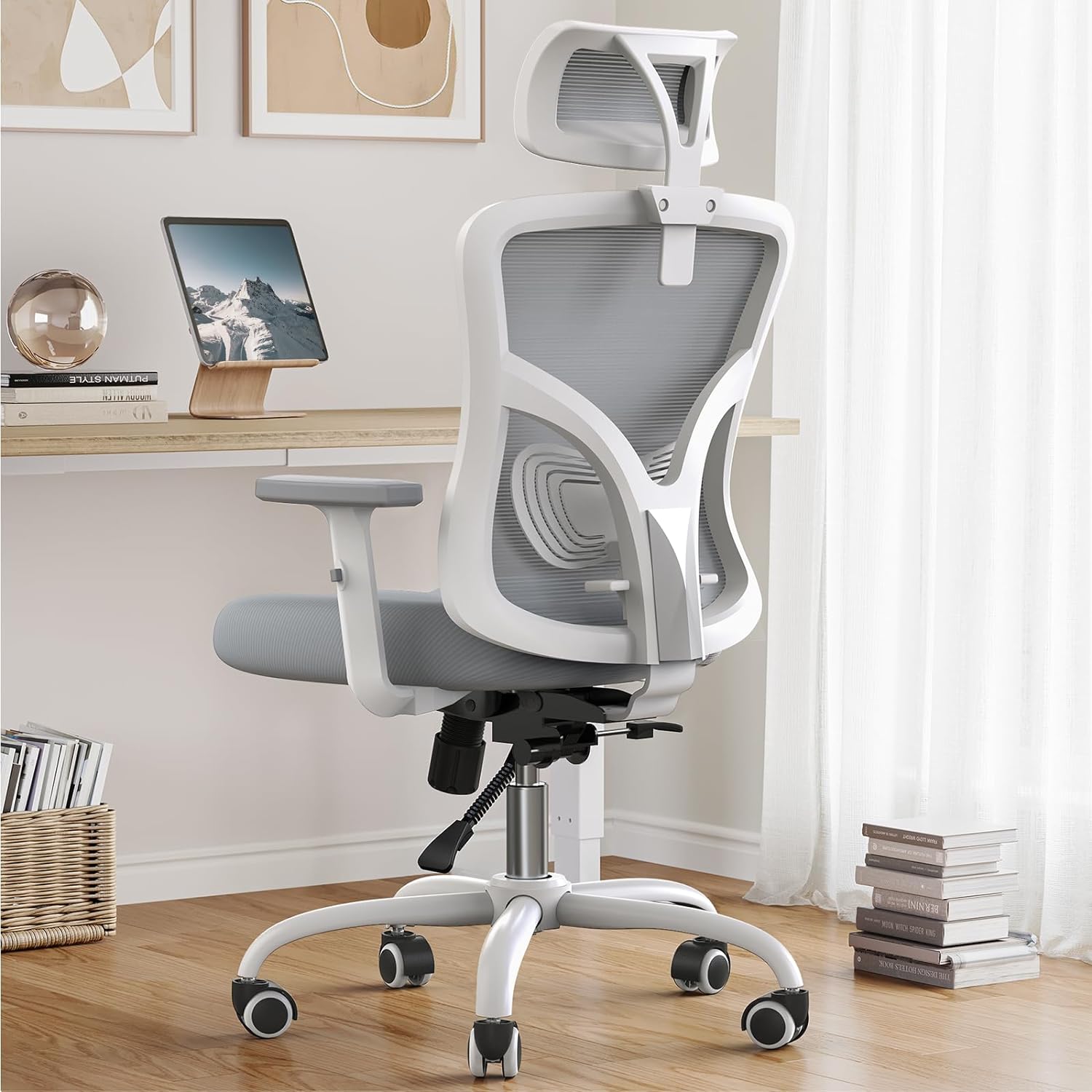 NOBLEWELL Ergonomic Office Chair, Desk Chair with 2'' Adjustable Lumbar Support, Headrest, 2D Armrest, Office Chair Backrest 135° Freely Locking and Rocking, Computer Chair for Home Office