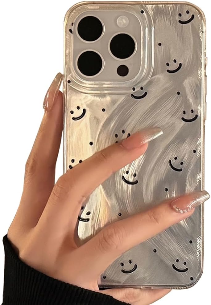 for iPhone 15 Plus Case Cute Bling Smiley Face Smile Emoticon Twinkle Glitter Y2K Kawaii Lovely Girly Aesthetic Personalized Design for Women Girls Teens TPU Case, 6.7, Silver White