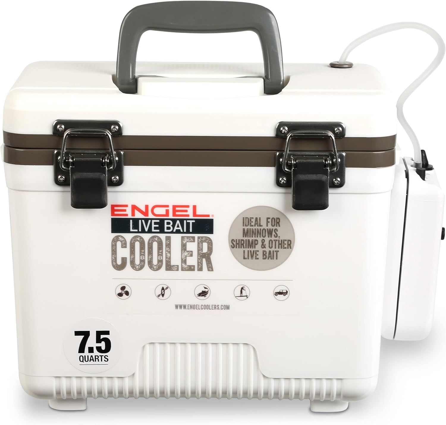 Engel Live Bait Cooler Box with 2nd Gen 2-Speed Portable Aerator Pump. Fishing Bait Station and Minnow Bucket for Shrimp, Minnows, and Other Live Bait