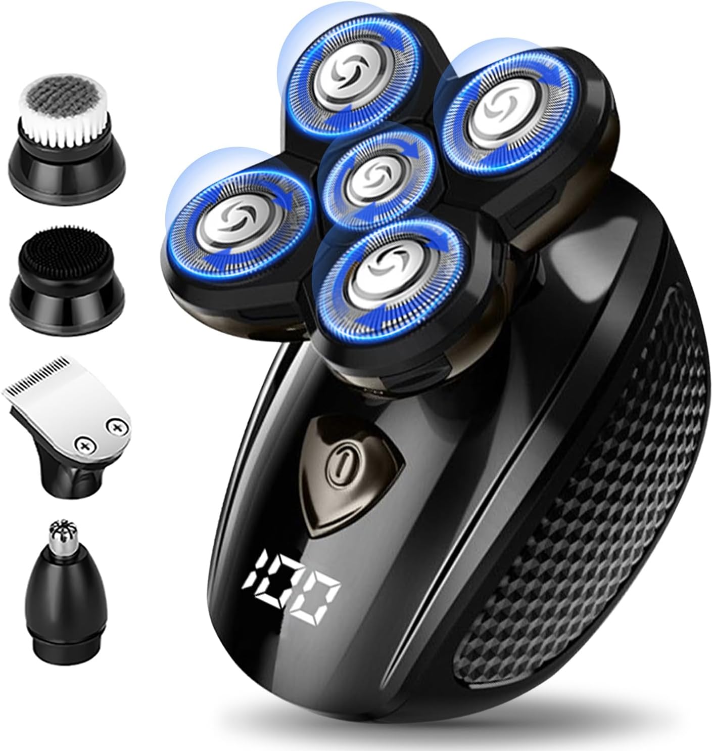 Bald Head Shaver, Electric Razor for Men, 5-in-1 Head and Face Grooming Kit, Waterproof and Rechargeable