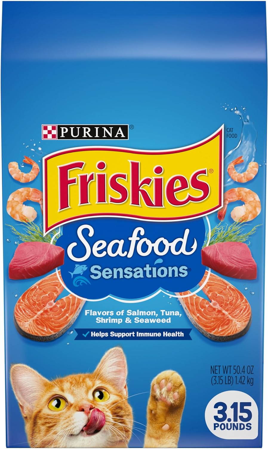 Purina Friskies Dry Cat Food, Seafood Sensations - 3.15 Pound (Pack of 4)