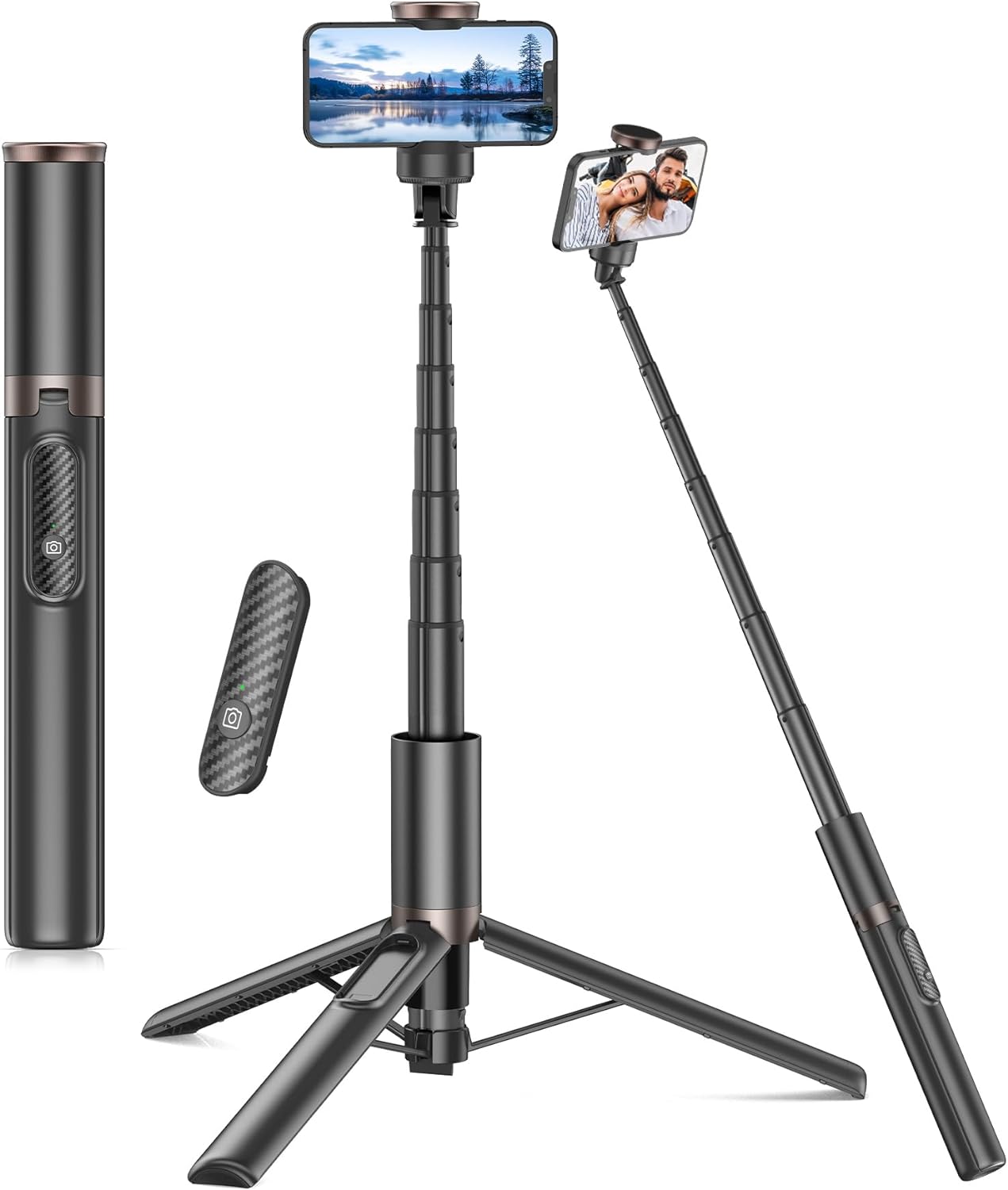 TONEOF Upgraded 60" Selfie Stick Tripod,All-in-1 Extendable Cell Phone Tripod Stand with Integrated Remote,360° Rotate Lightweight & Portable Tripod for 4-7 Inch iPhone Android/Video Recording/Travel