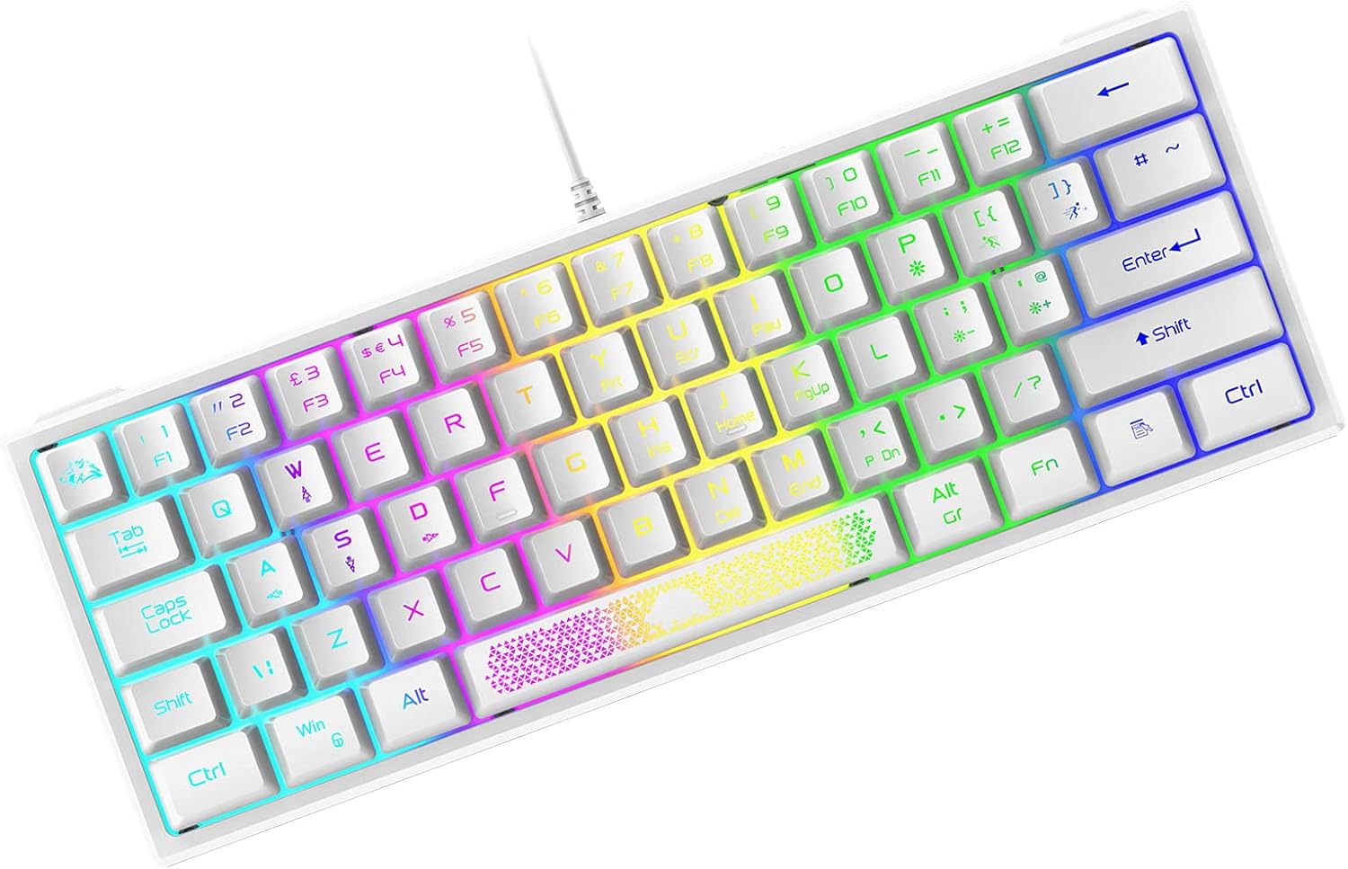 ZIYOU LANG K61 60% Gaming Keyboard Mini Portable with Rainbow RGB Backlit Ergonomic 62Key Layout 19Key Anti-ghosting Mechanical Feel Waterproof USB Wired for PC Mac Windows Gamer Laptop Typists(White)