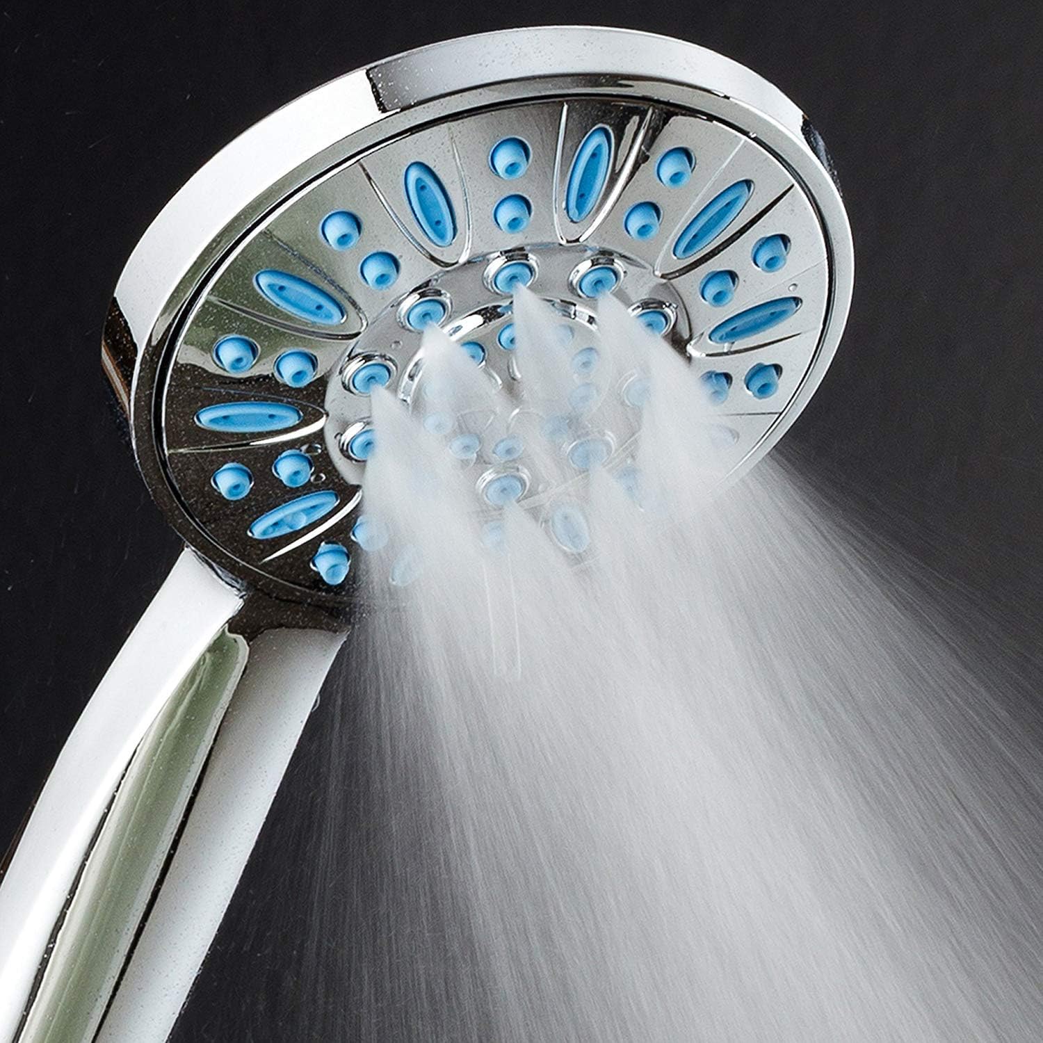 AquaDance Anti-Clog High-Pressure 6-setting Hand Shower with Nozzle Protection from Growth of Grime for Stronger Shower! Aqua Blue