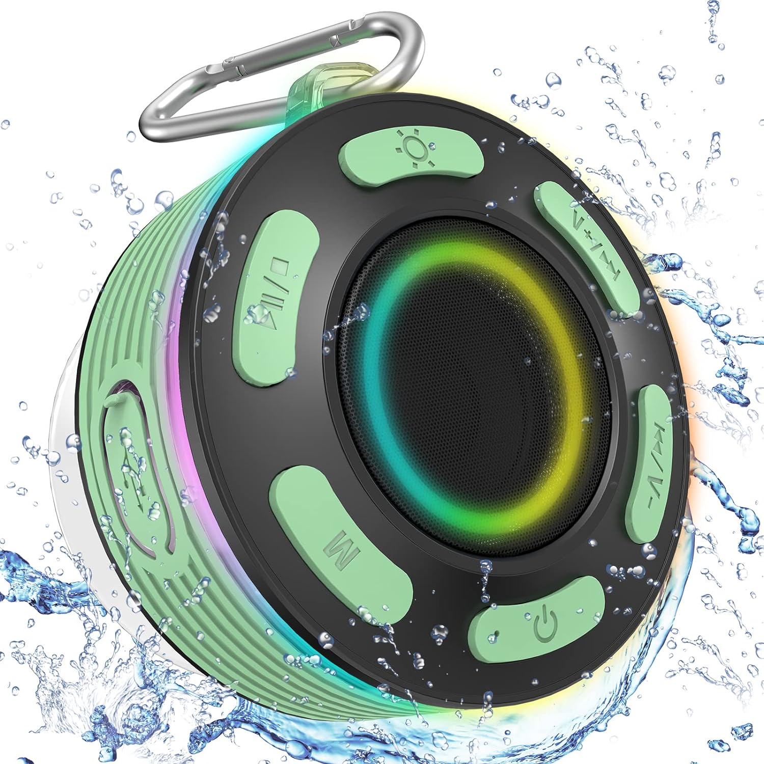 Donerton Bluetooth Speaker, IP7 Waterproof Wireless Speaker, Portable Speaker, HD Surround Sound, LED Light Mini Speakers, Dual Stereo Pairing, Built-in Mic, Radio, Green