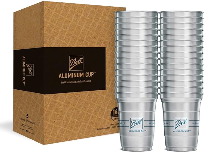 Ball Aluminum Cup Recyclable Party Cups, 16 oz. Cup, 30 Cups Per Pack