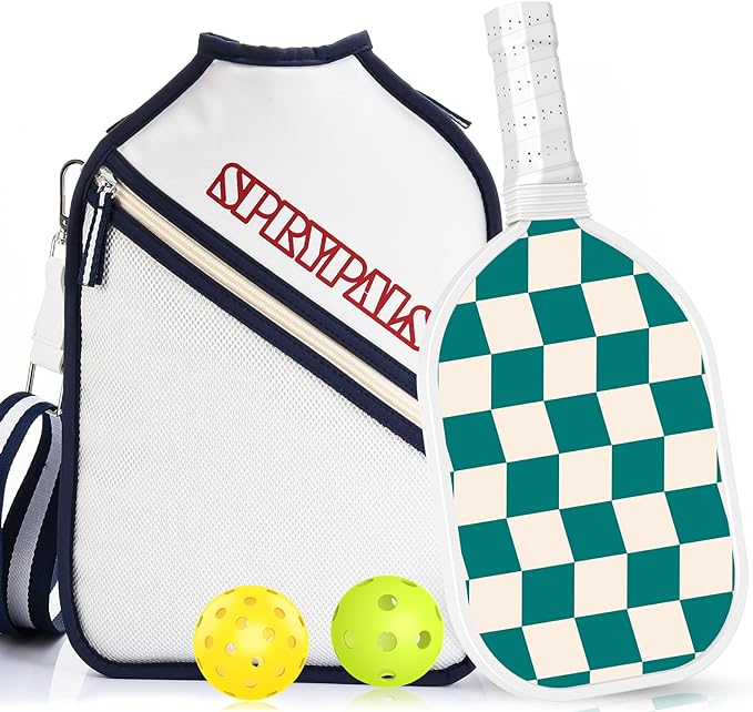 Pickleball Bag & Pickleball Paddles Set,Durable Fiberglass Surface Lightweight and Durable, Pickleball Bag, 2 Pickleball Balls, 1 Fiberglass Pickleball Paddles Approved (Grid C)