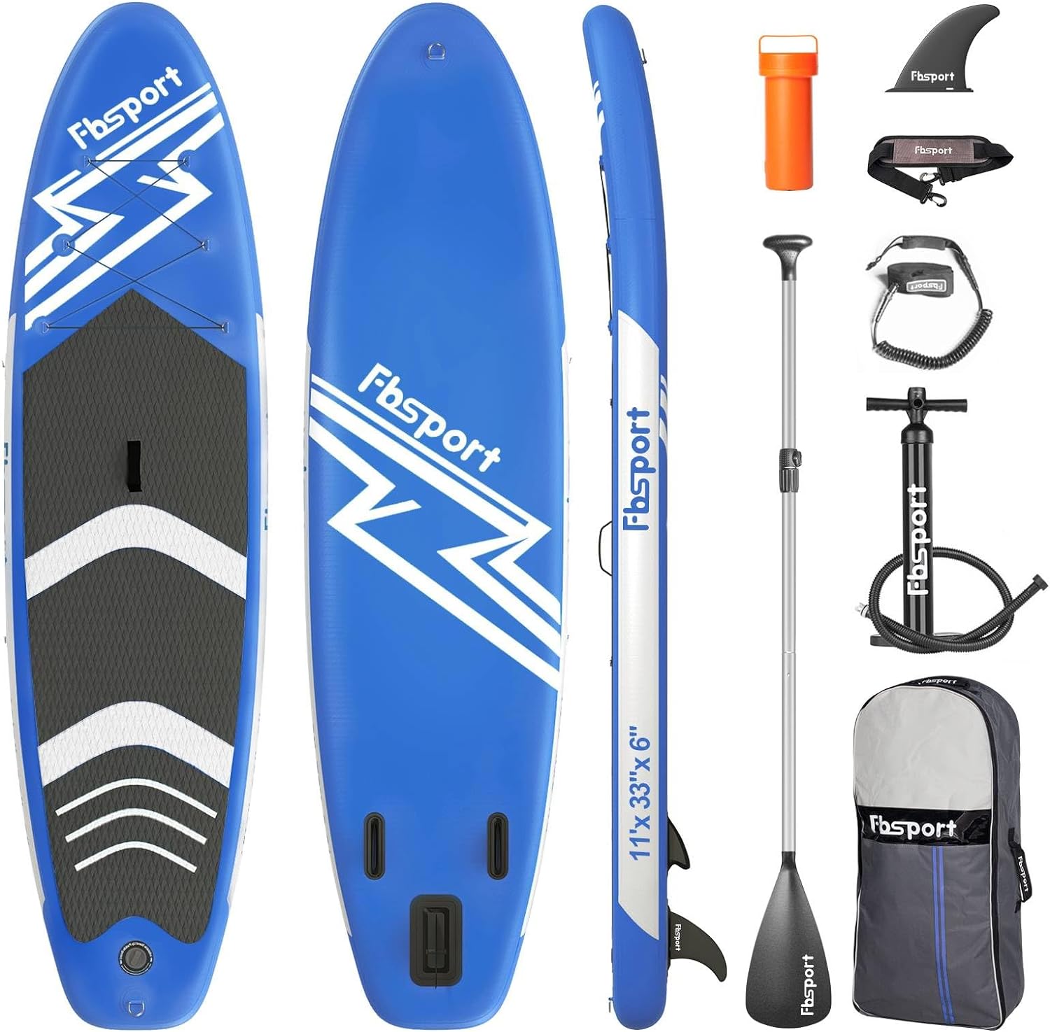 FBSPORT 11' Premium Stand Up Paddle Board, Yoga Board with Durable SUP Accessories & Carry Bag | Wide Stance, Surf Control, Non-Slip Deck, Leash, Paddle and Pump for Youth & Adult