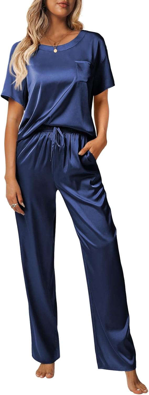 LILLUSORY Womens Pajama Sets 2 Piece Satin Lounge Sets Cute Summer Pjs Silk Comfy Loungewear