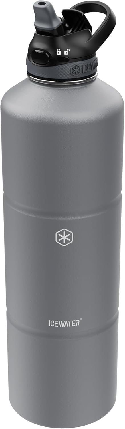 ICEWATER-128 oz,One gallon, Insulated Water Bottle With Straw, Auto Straw Lid, Pop-up Top, One-hand Operation, Lockable Lid, Leak Proof, Double Walled Vacuum Stainless Steel (128 oz, Graphite)