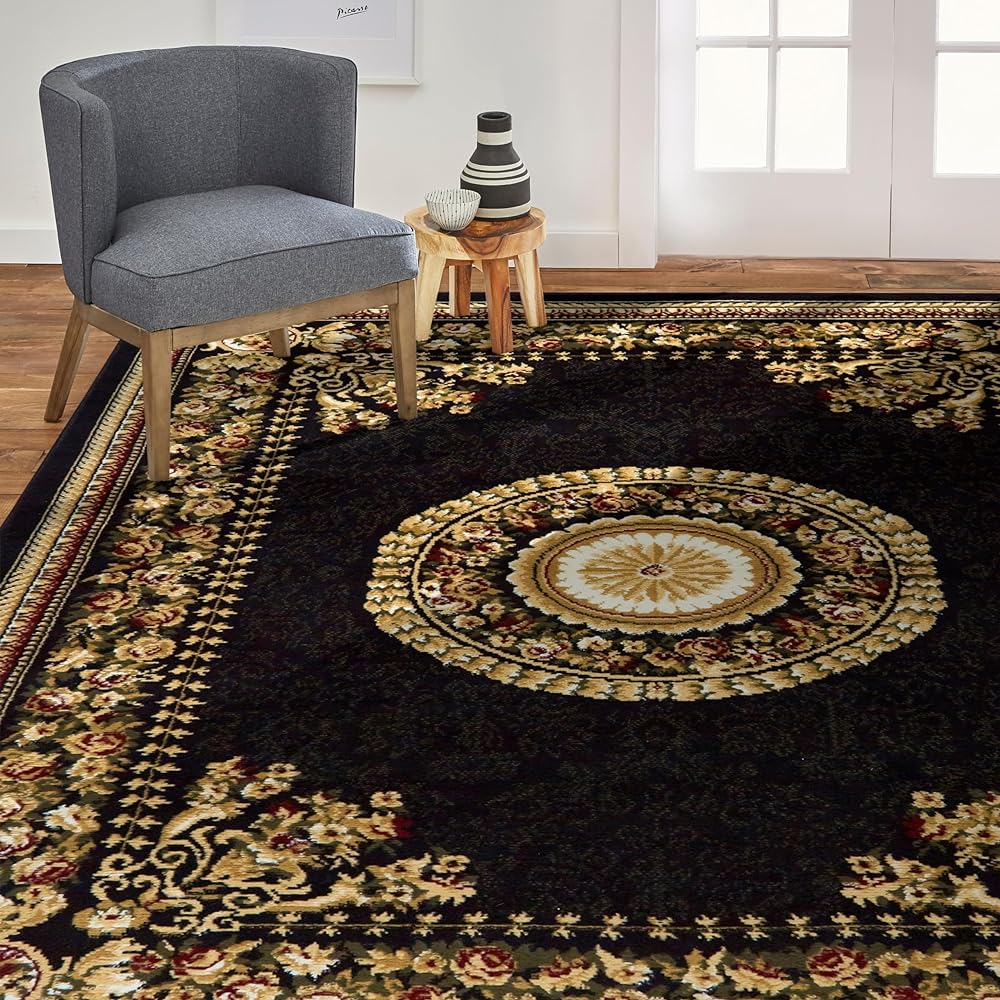 Home Dynamix Optimum Athens Area Rug 7&#39;8&#34; x10&#39;4 , Updated Oriental Medallion, Black/Beige