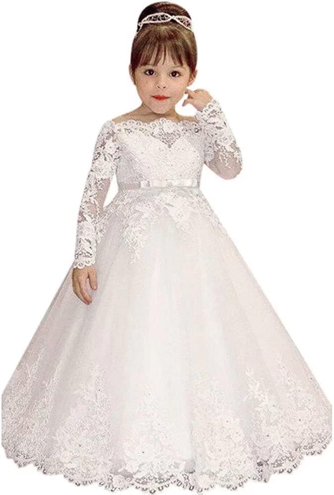 Long Sleeves Ball Gown Lace Pagent Flower Girl Dress for Wedding Party Dresses Kids Princess Communion Dress