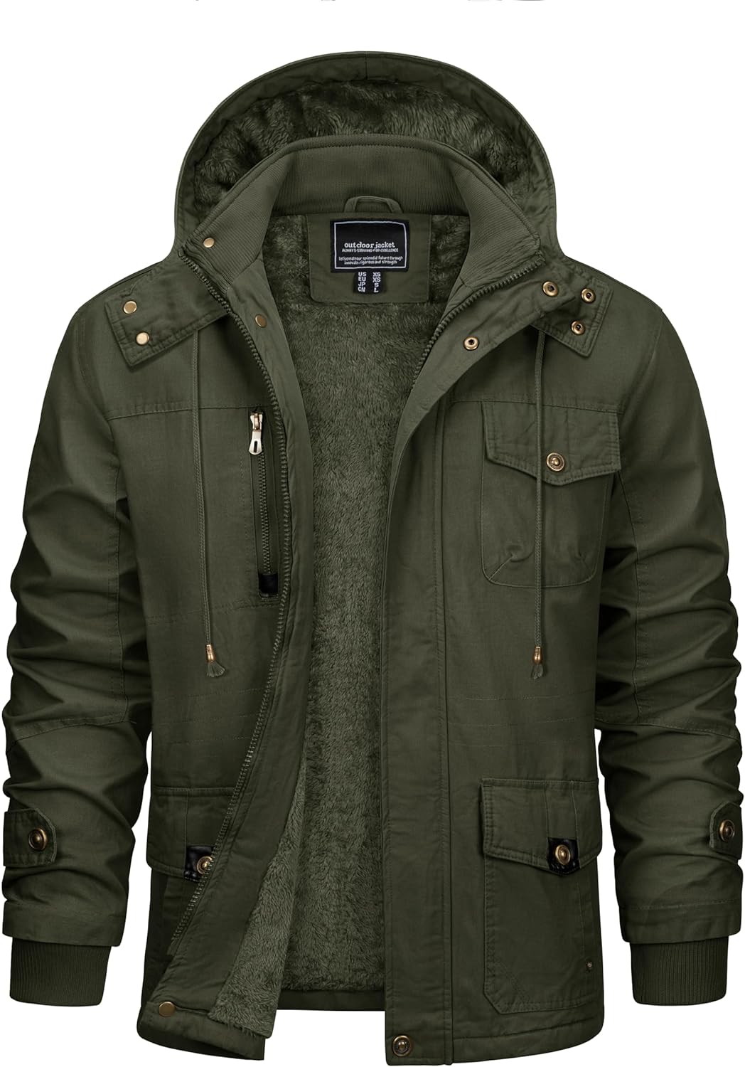 CRYSULLY Men's Winter Casual Thicken Multi-Pocket Outwear Jacket Coat With Removable Hood