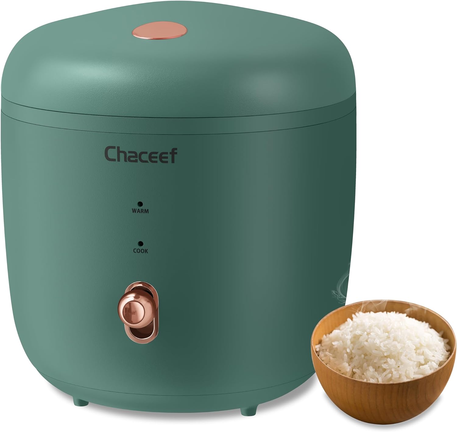 CHACEEF Mini Rice Cooker 2-Cups Uncooked, 1.2L Small Rice Cooker with Non-stick Pot, Mini Rice Maker with One Touch & Keep Warm Function, Food Steamer, Green