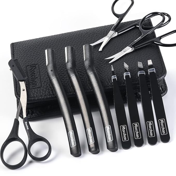 Dermaplaning Tool for Face, 10 Pcs Eyebrow Razor Kit with Leather Case, for Facial Hair Removal for Women